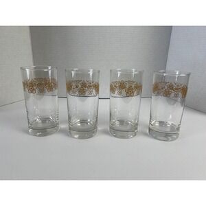 Vintage Corning Corelle Butterfly Gold Set of 4 Drinking Glasses 10 oz. Retro